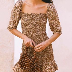 Faithfull the Brand Pink Floral Smocked Mini Dress Pink